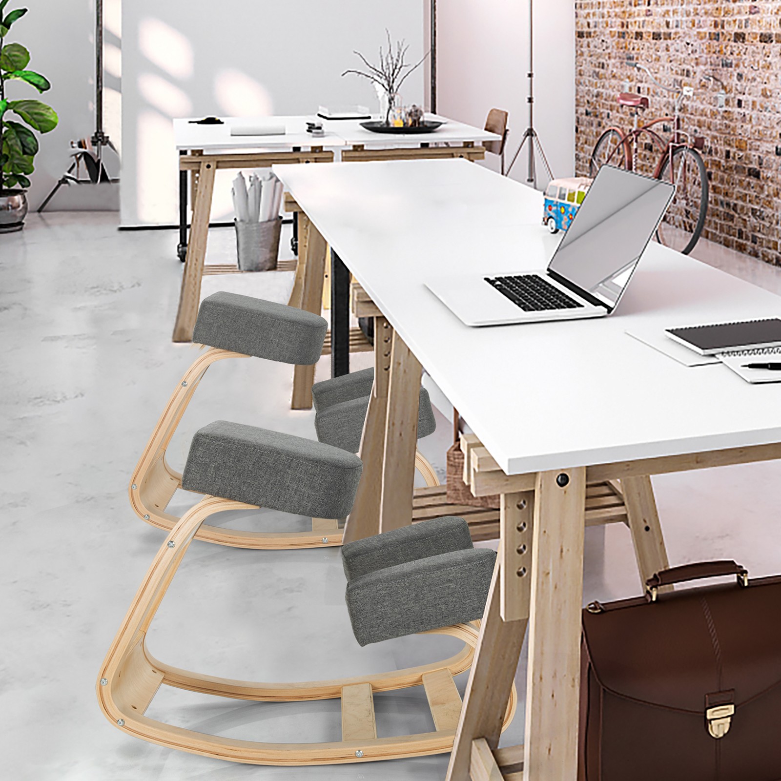 Costway Ergonomic Kneeling Chair Rocking Office Desk Stool Upright Posture Grey