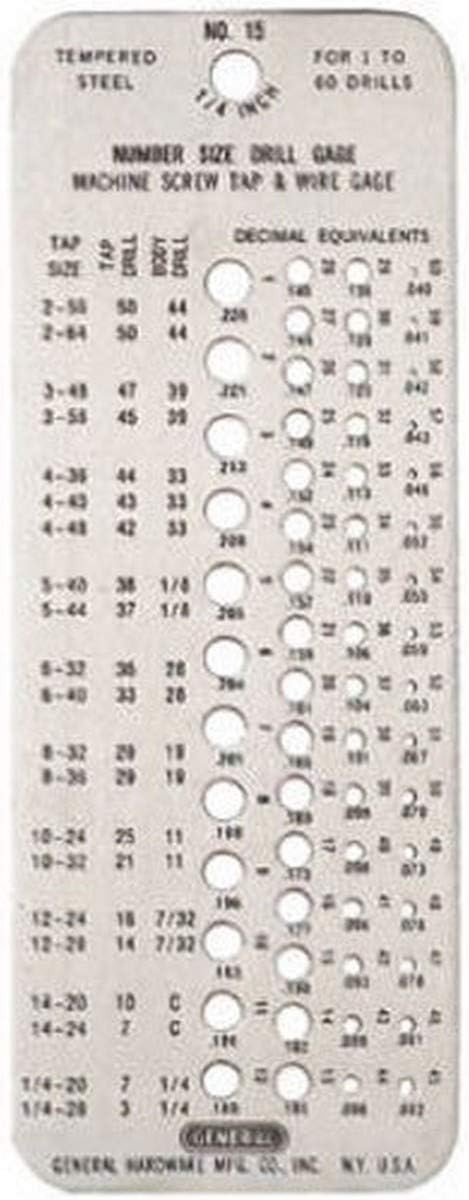 General Tools 15 Drill Gage, Number Size Drills 1 To 60 30 Milliliters, Black