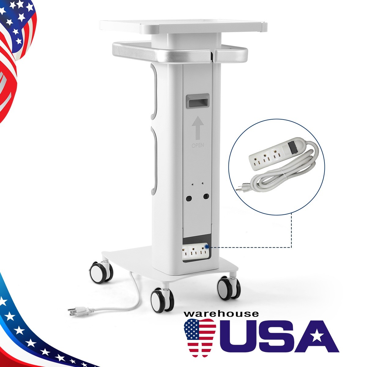 Dental Multi-Function Cart Trolley Mobile Workstation with Plug Outlet & Storage