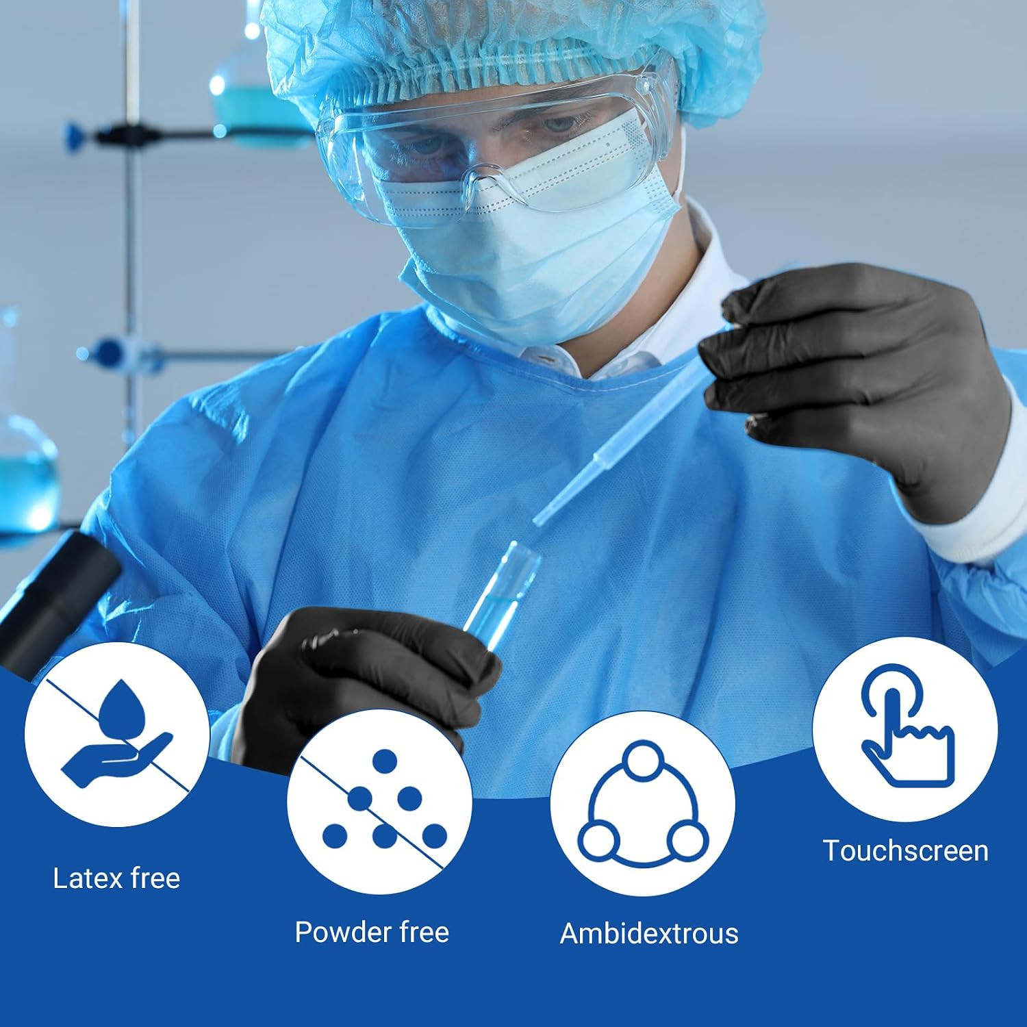 Black Nitrile Gloves Medium Bulk, Case of 1200, 3.5Mil, Latex Free Powder Free