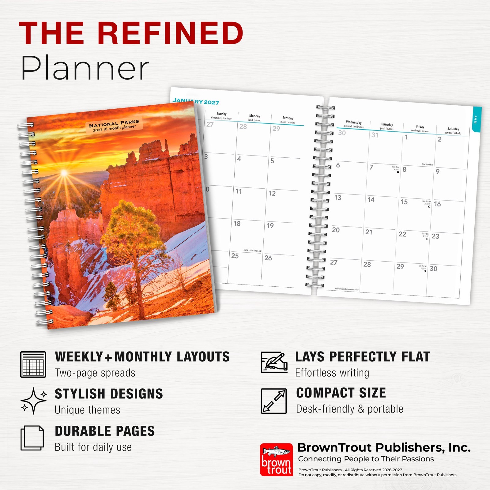 National Parks | 2027 6×7.75″ Spiral-Bound Wire-O Engagement Planner Calendar