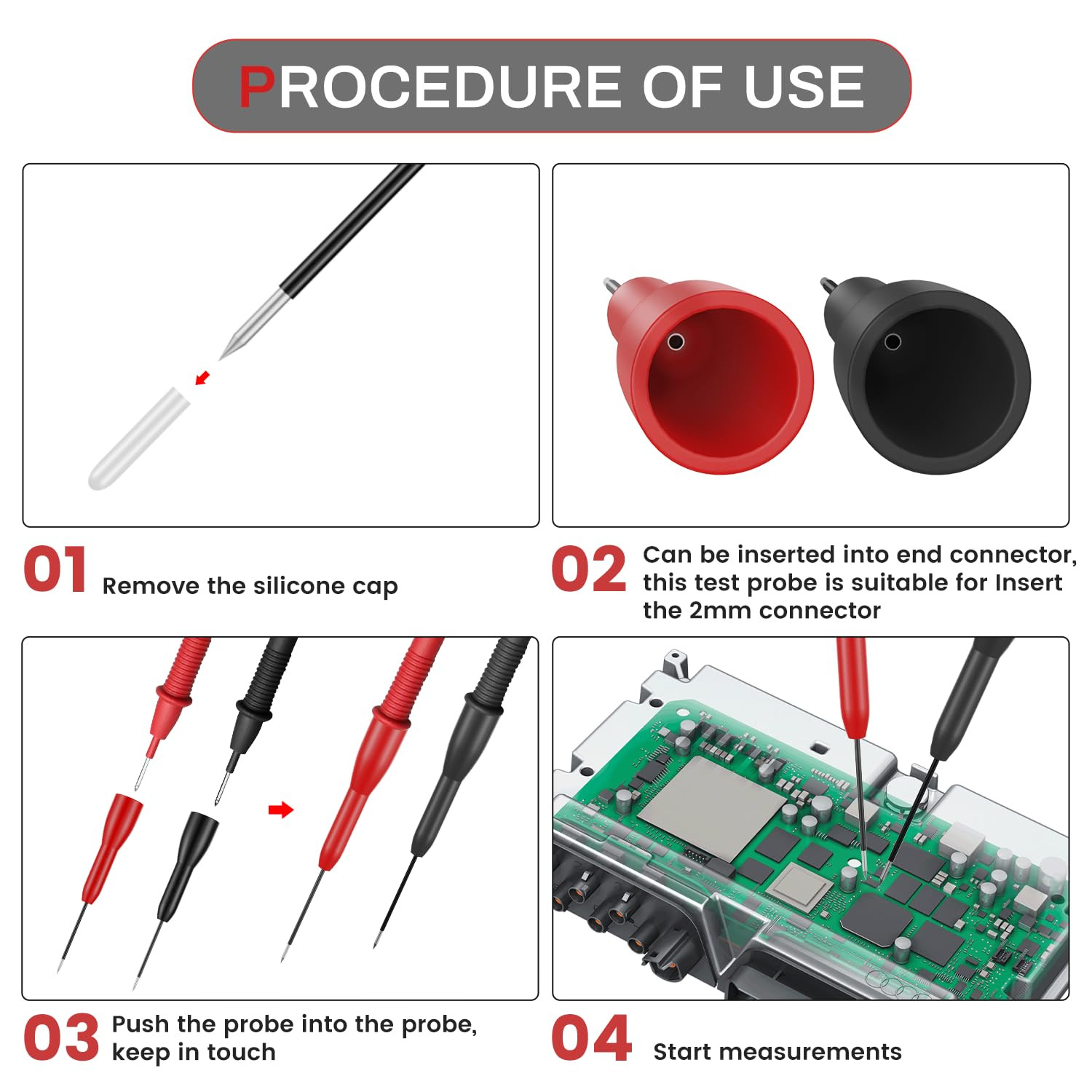 4 Pack 2Mm Extended Needle Test Probes, 600V/10A Non-Destructive Multimeter Test