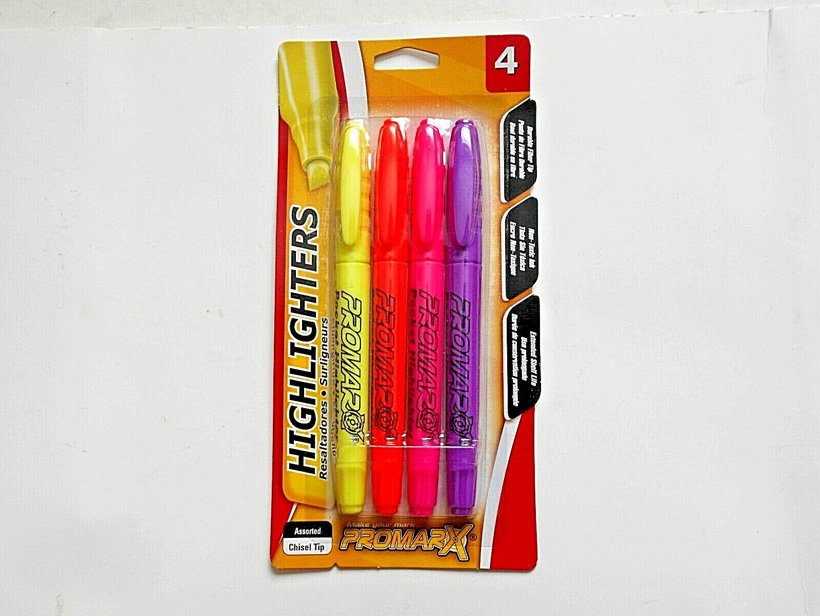 Promarx Highlighters Chisel Tip Assorted Colors 4 pack