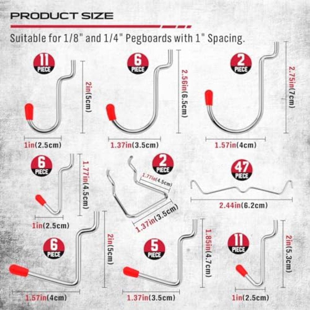 Ultimate 121-Piece Pegboard Hooks Set, Pegboard Accessories with Metal Hooks, Du