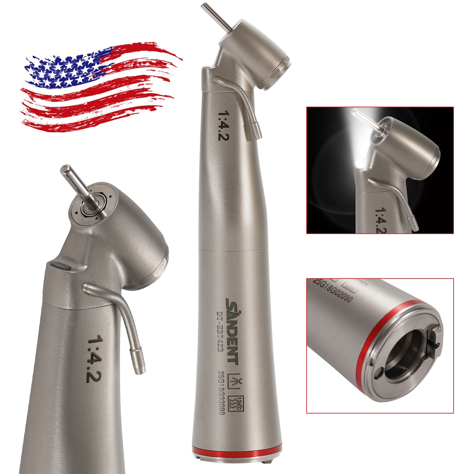 SANDENT Handpiece LED 1:4.2 Contra Angle 45° Surgical External Spray