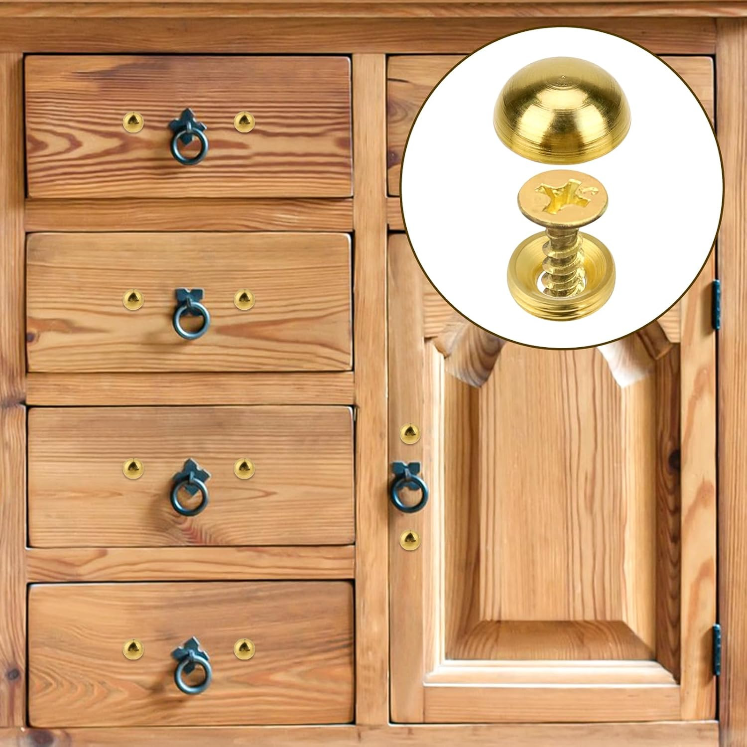 8Pcs Pure Brass Decorative Screws with Caps Mirror Fixing Screw Covers Gold Deco