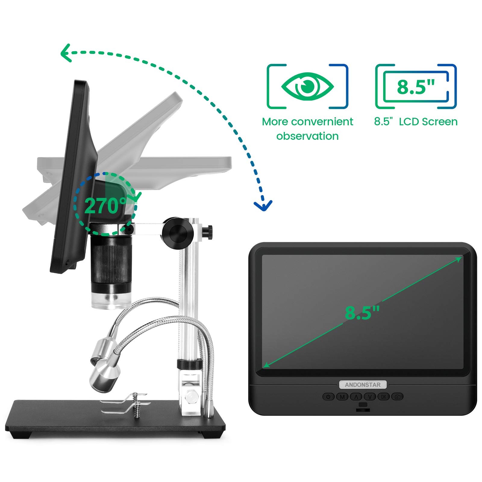 Andonstar AD208 Coin Microscope with 8.5 Inch Screen 260X 8.5» AD208, Black