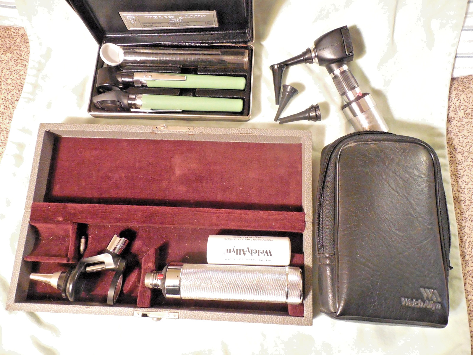 Lot 3 Welch Allyn Medical Exam Kits ENT Ear Nose Throat for Parts or Restore