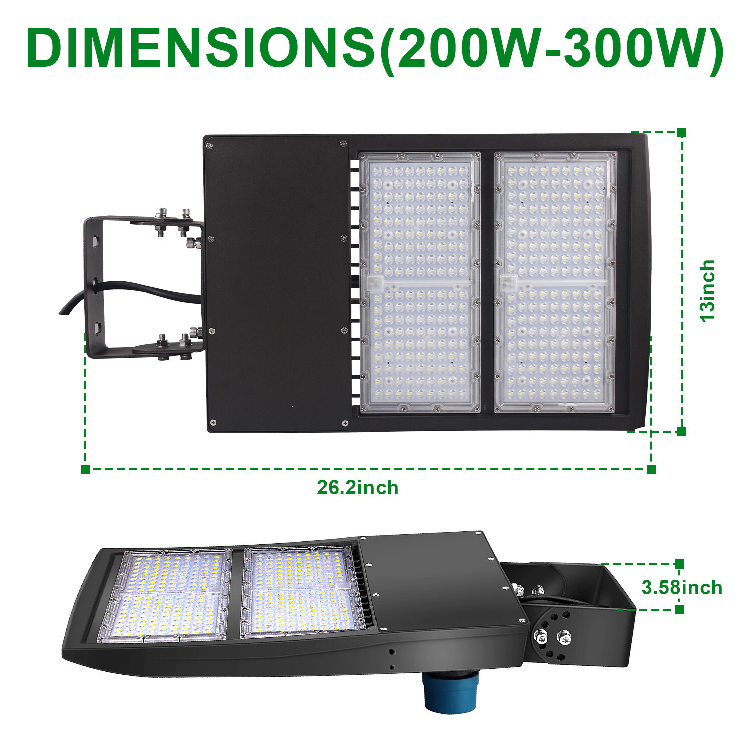 300W LED Shoebox Parking Lot light Fixture with Dusk to Dawn Photocell 5000K DLC