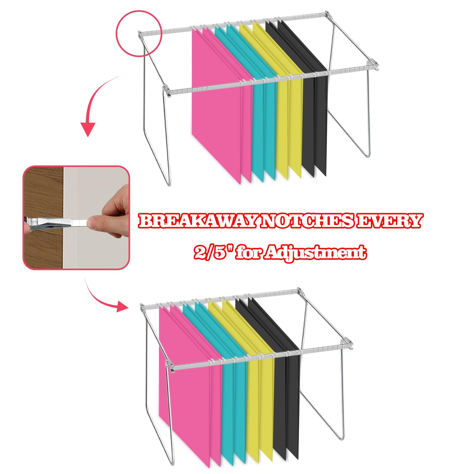 2 Pack Steel Hanging File Frame Letter Size Adjustable 11–18in Filing Drawer