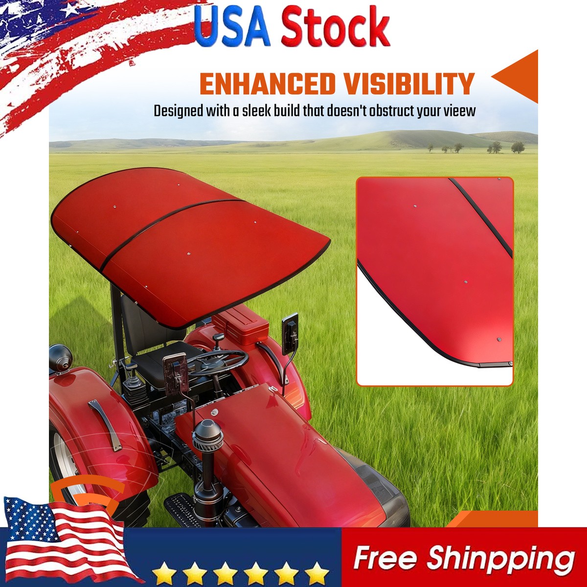 Sun Shield Tuff Top Tractor Canopy For 2″ x 2″ or 2″ x 3″ ROPS Red NEW Sun 1pcs