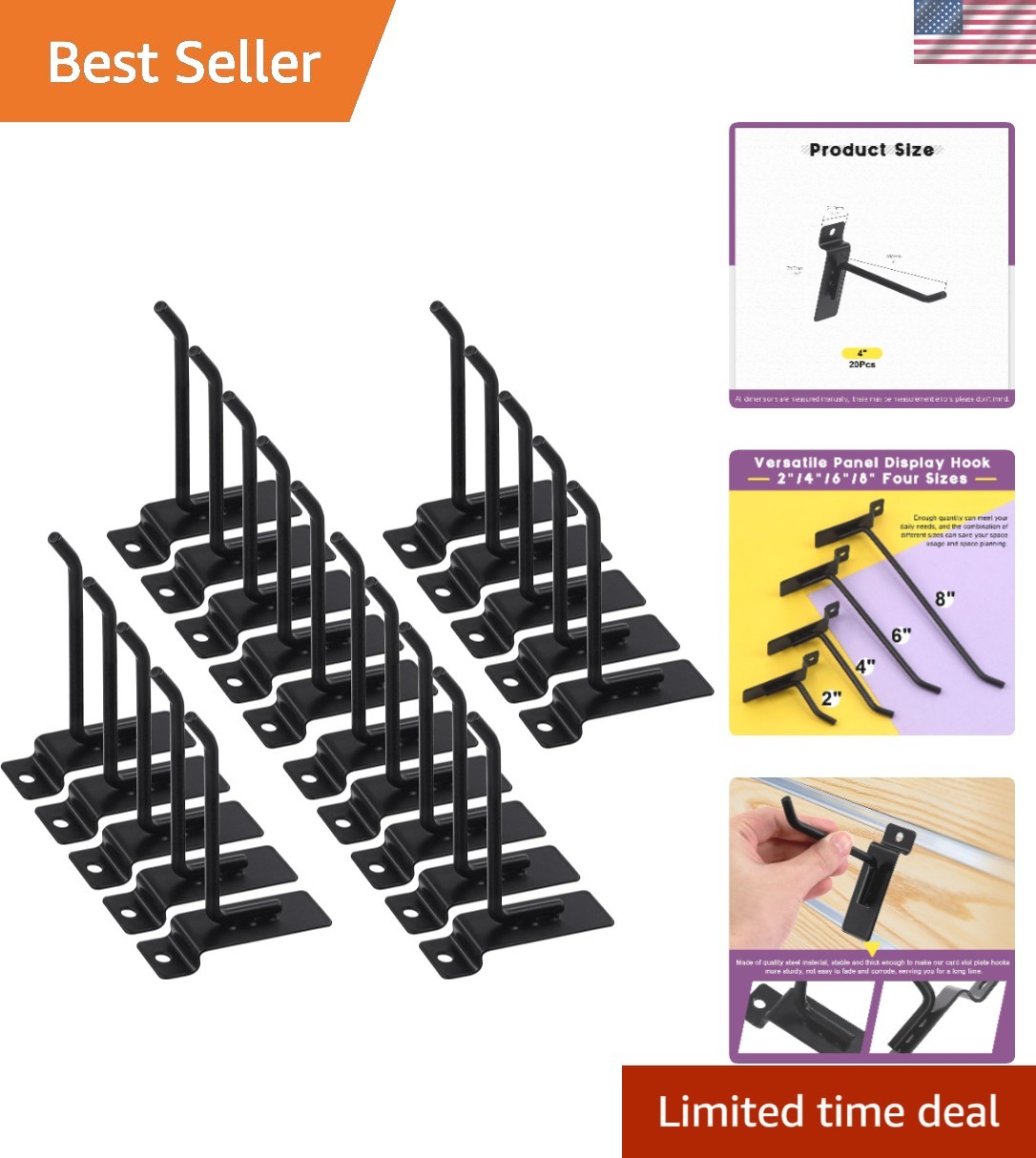 20 Heavy-Duty 4-Inch Slatwall Hooks Set – Durable Garage Organization Solution