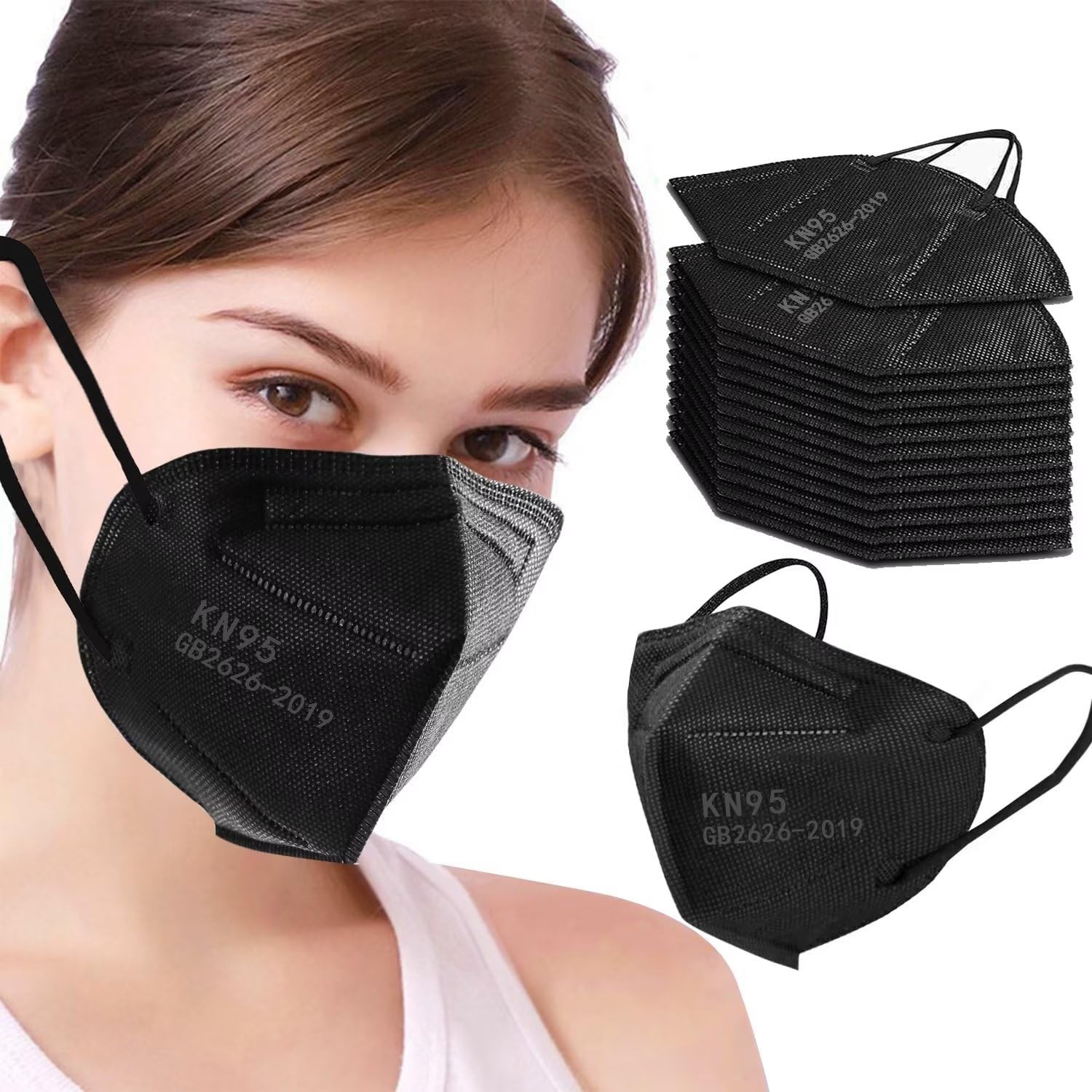 SDIW 100PCS KN95 Black Face Masks 5 Layer 1 Count (Pack of 100), Black-100pcs