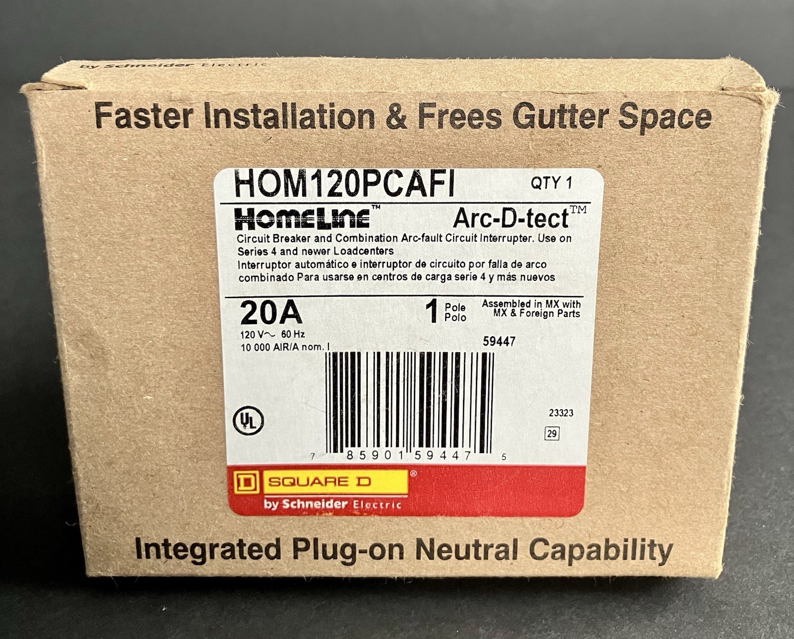 Square D HOM120PCAFI 20 Amp 1 Pole 120V Combo Arc Fault Circuit Breaker