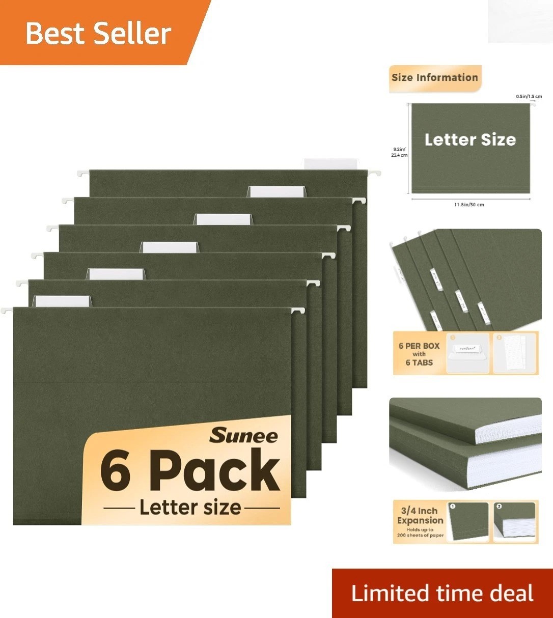 Organize with Style: 6 Green Hanging File Folders for Home & Office, Letter Size