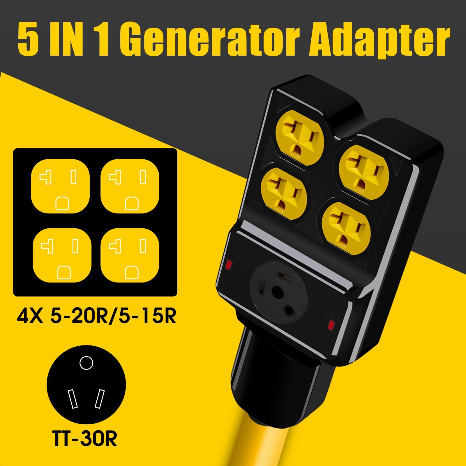 LAZMUMI NEMA TT-30P to 4X 5-20R/5-15R&TT-30R Generator Adapter Extension Cord…
