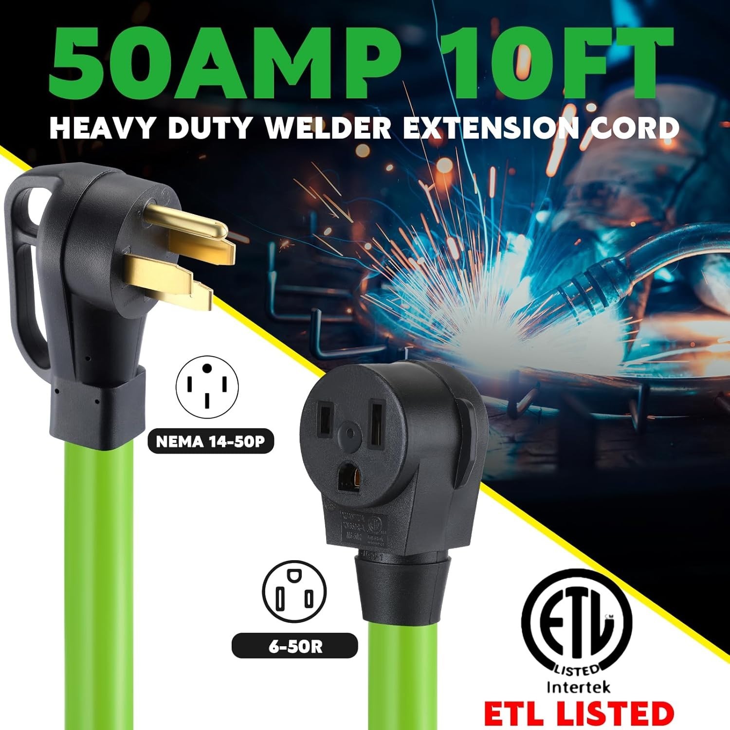 10ft 8awg 50amp welder extension cord nema 14-50p to 6-50r