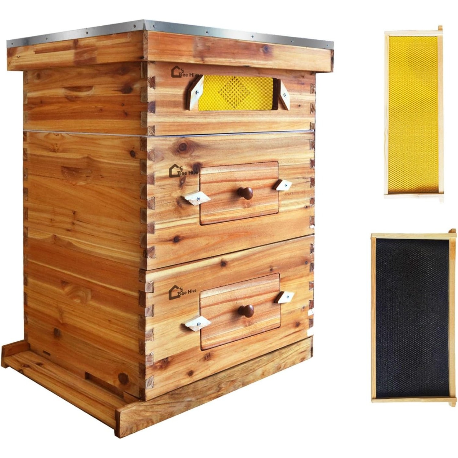10 Frame Bee Hive Kit with Beeswax Coating, 2 Deep & 1 Medium Box for Beginners