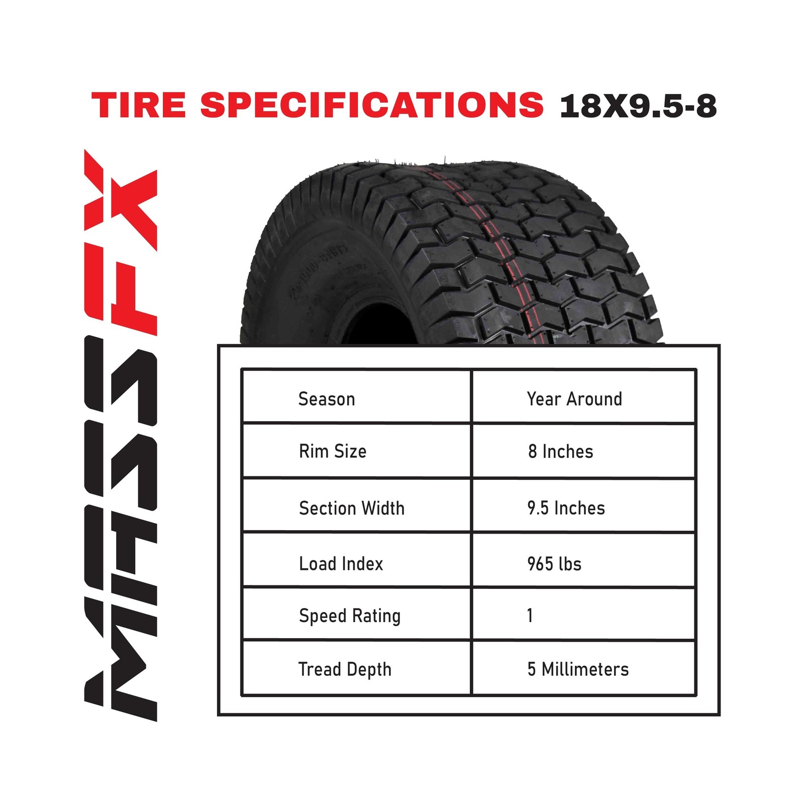 MASSFX 18×9.50-8 front or rear Turf Tires for golf carts and lawn mowers, 4-P…