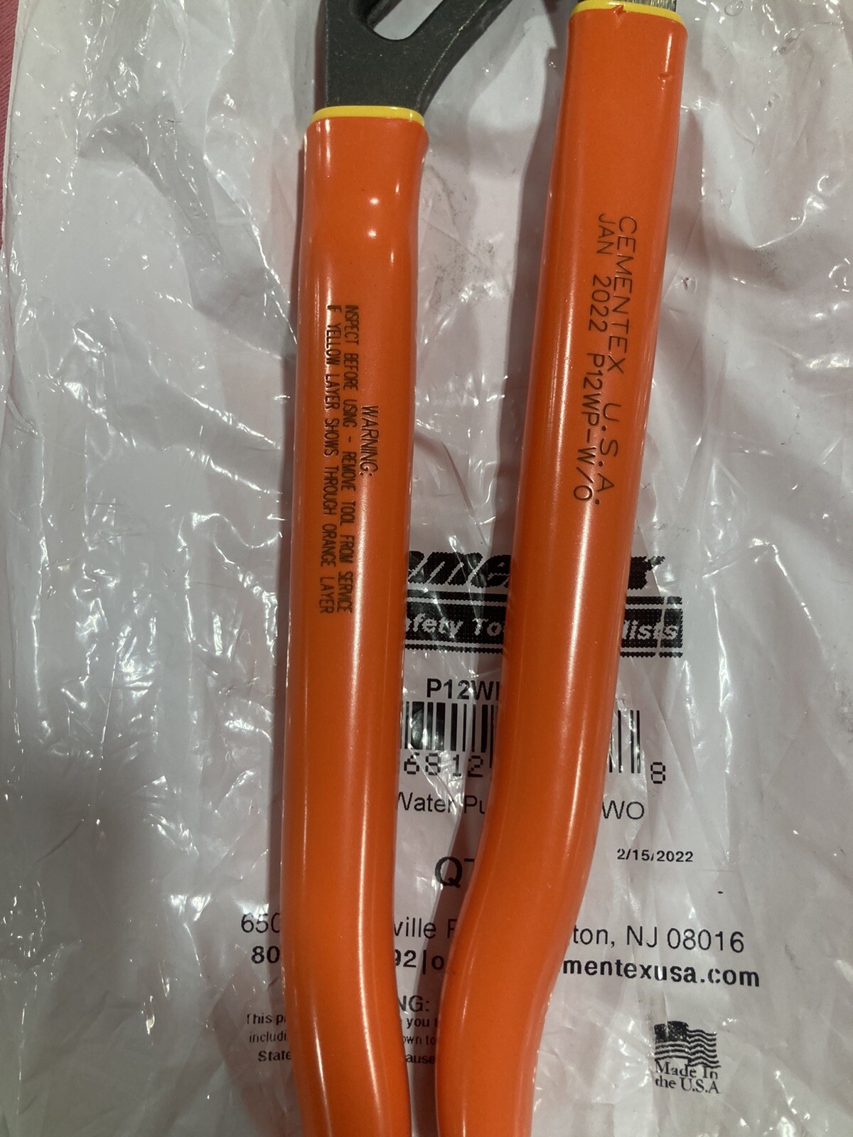 Cementex 1000v Insulated 12” Water Pump Pliers P12WP-W/O