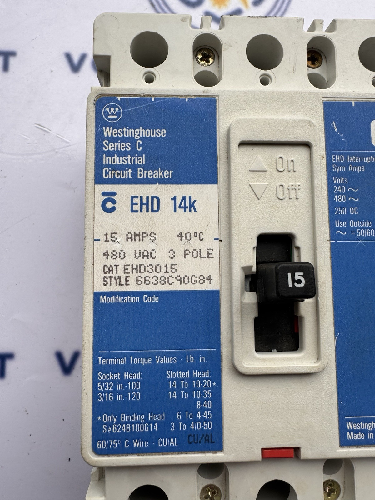 EATON EHD3015 15A 480V 14kA 3P CIRCUIT BREAKER – 6mo Warranty