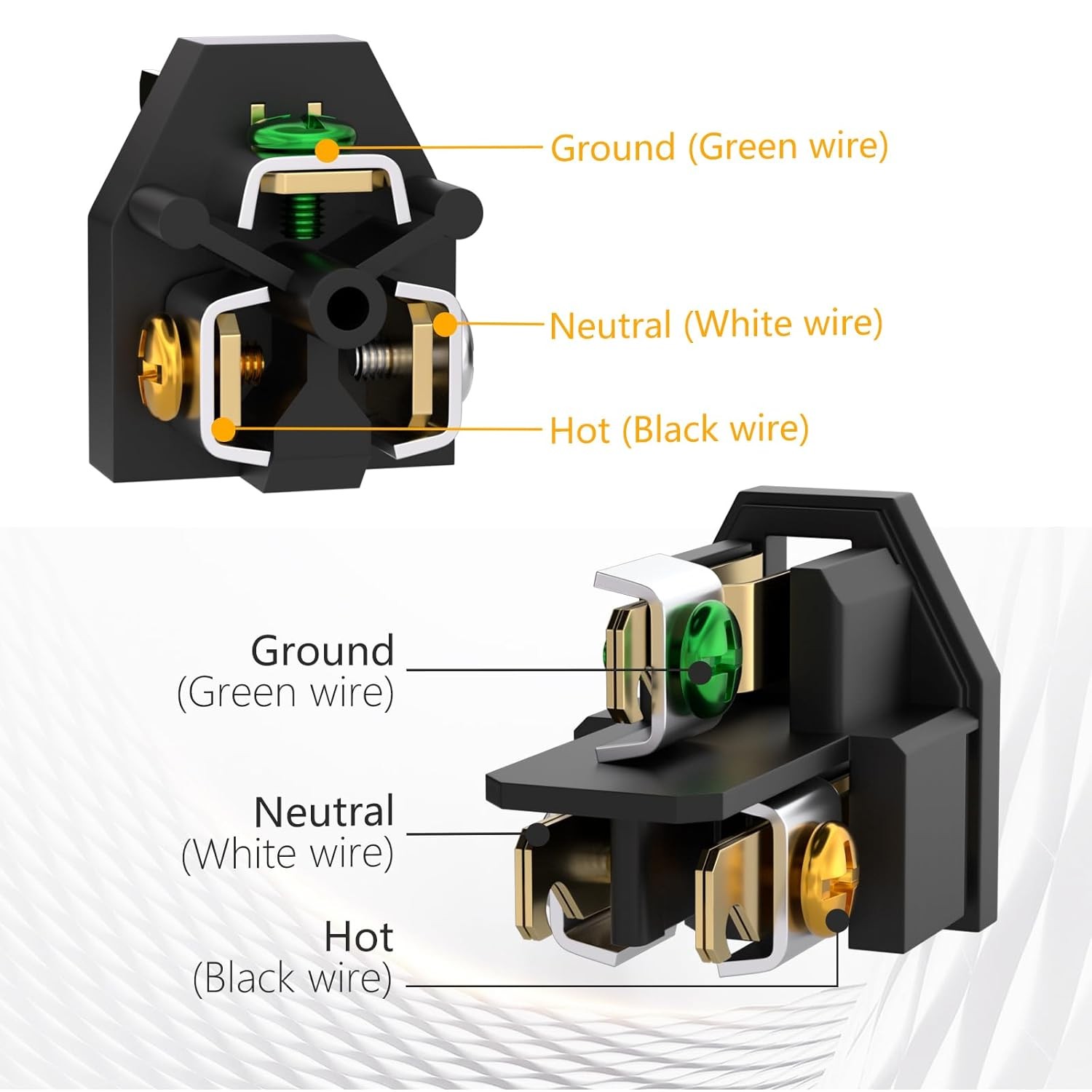 STARELO Extension Cord Ends 125V 15A 2Pole 3Wire Male Plug and Female Black