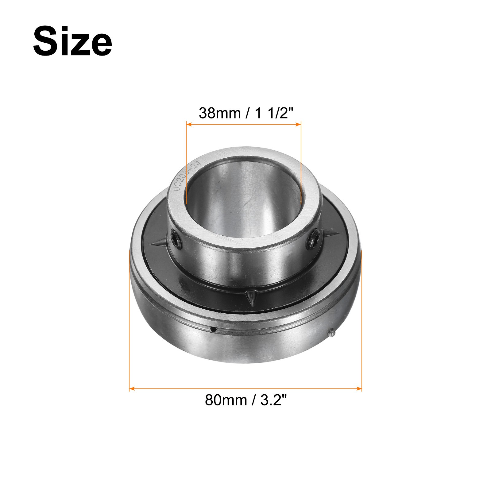 Ball Bearing Insert, Chrome Steel Gcr15 UC208-24 Bore 1 1/2″ Set Screws