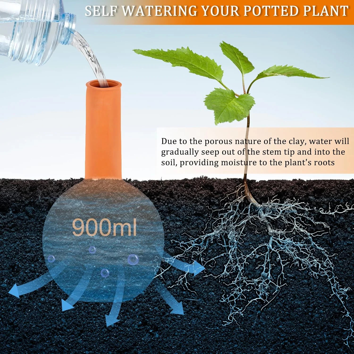 30 Oz Ollas Terracotta Watering Pots Large, Plant Watering Globes, Self-Watering