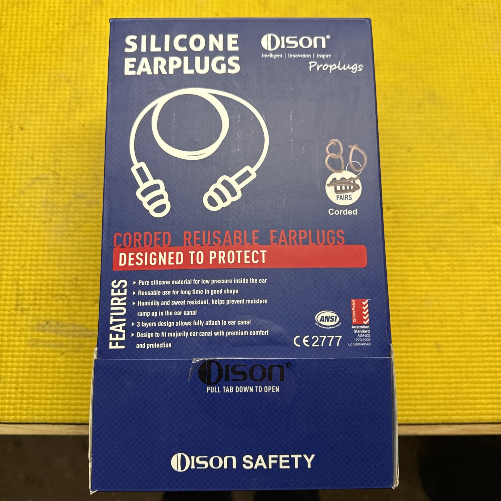 Dison Safety Silicone Ear Plugs, 32dB Corded, Orange/Blue, Open Box, 80 pair