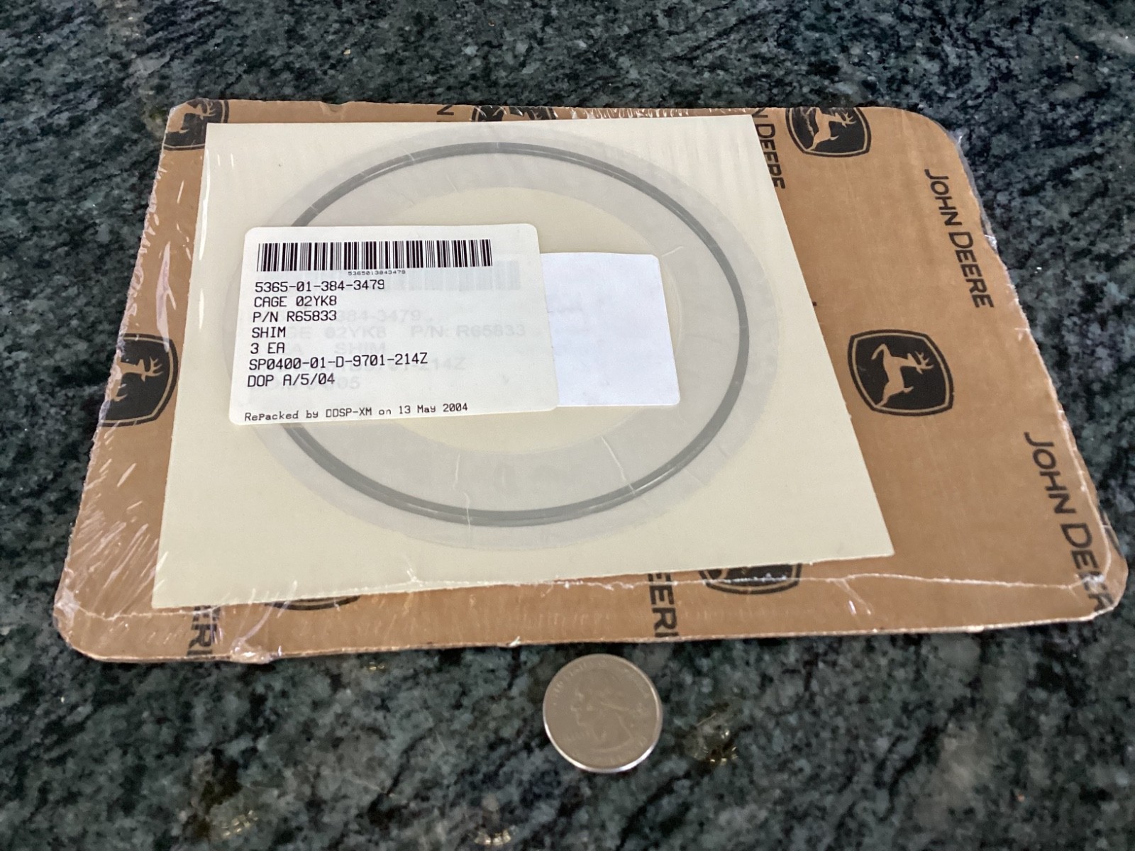 john deere shim set of 3 pieces P/N R65833 NSN 5365-01-384-3479 0.004 thick
