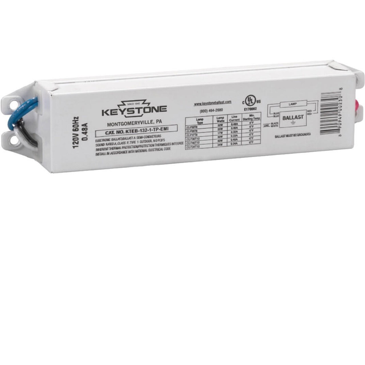 Keystone KTEB 132-1-TP-EMI Electronic Fluorescent Ballast 120 V for (1) F32T8