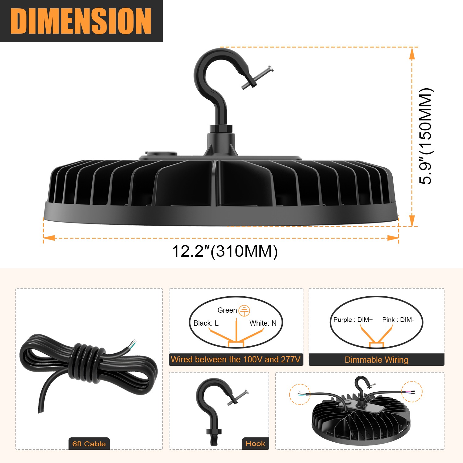 4PACK 240W UFO LED High Bay Light Garage Warehouse Commercial Lighting Dimmable