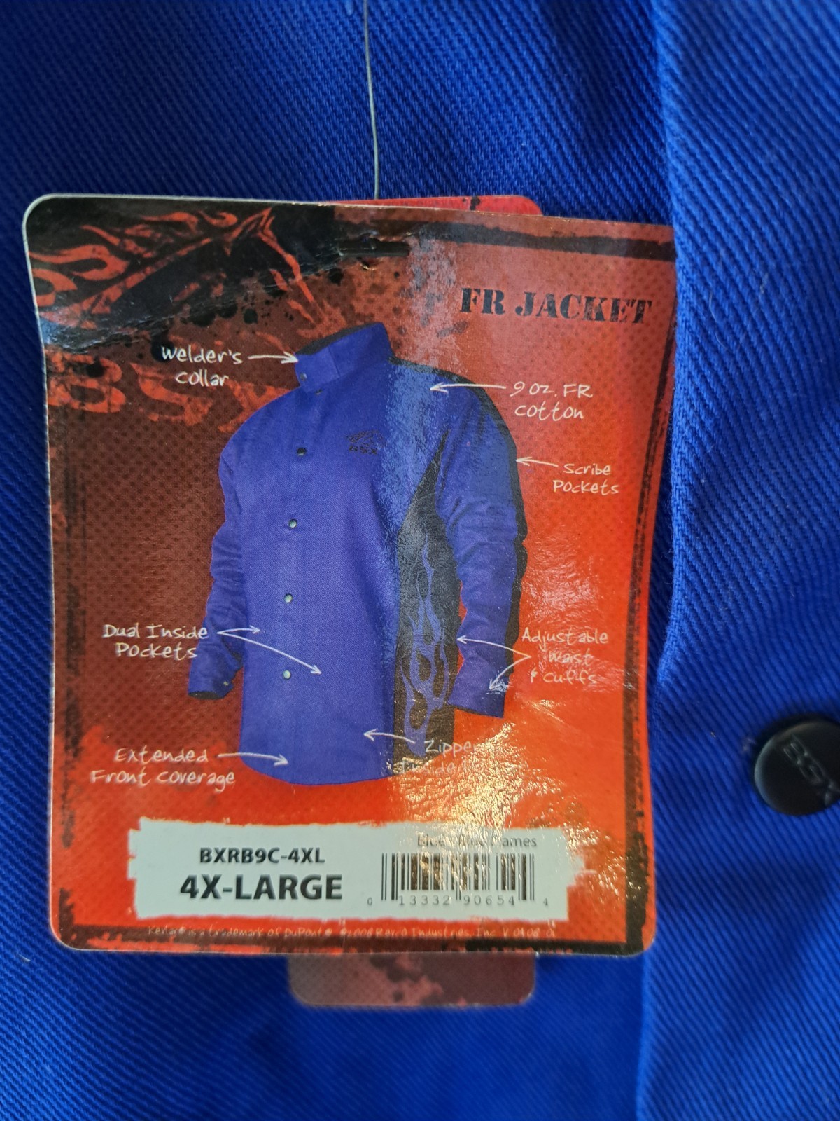NEW Black Stallion BSX BXRB9C Blue FR Welding Jacket w/Blue BLACK Flames 4 XL