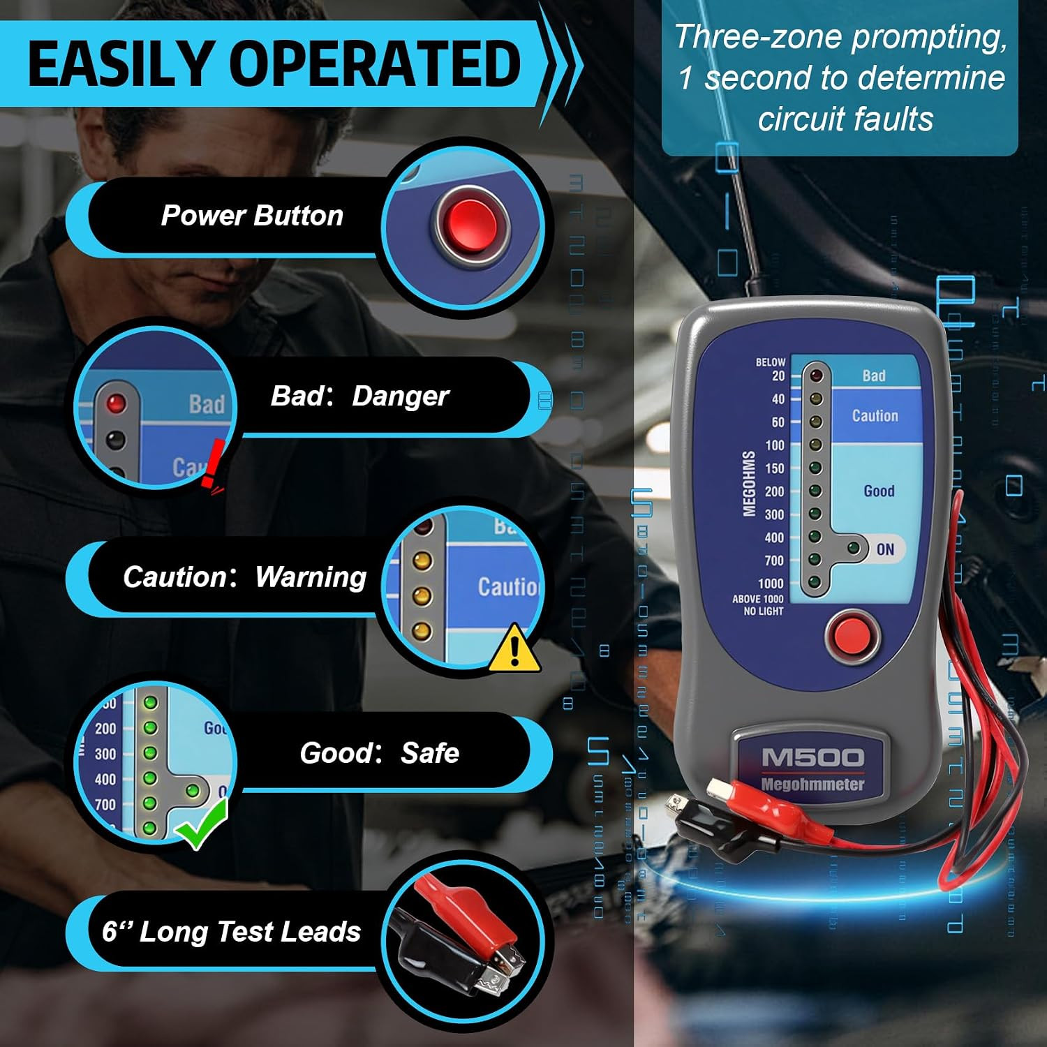M500 Megohmmeter Compatible with Supco, 1000 Megohms for HVAC Testing | Compatib