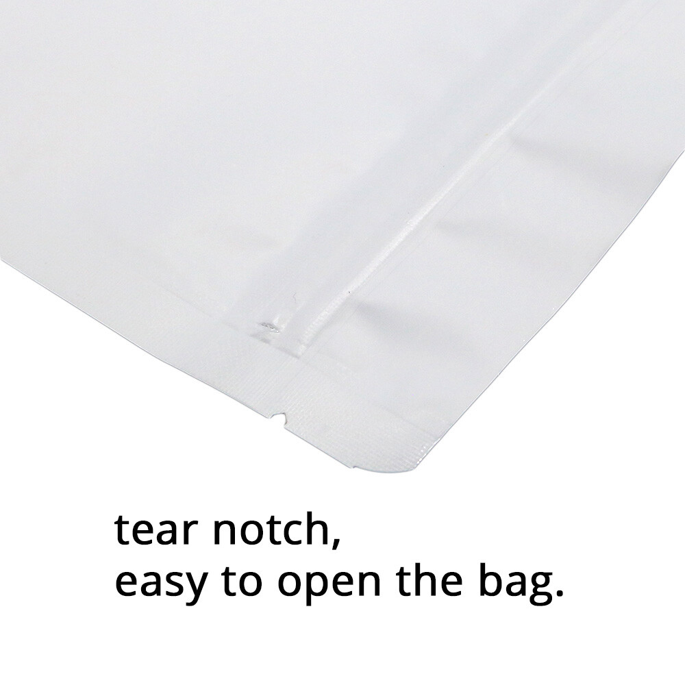 5.5×7.75in White Foil Mylar Matte Stand Up Zip Lock Bag w/ Window & Machine