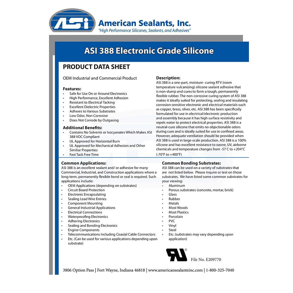 ASI 388 Clear Electronic Grade Silicone – 10.2 Oz Squeeze Tube