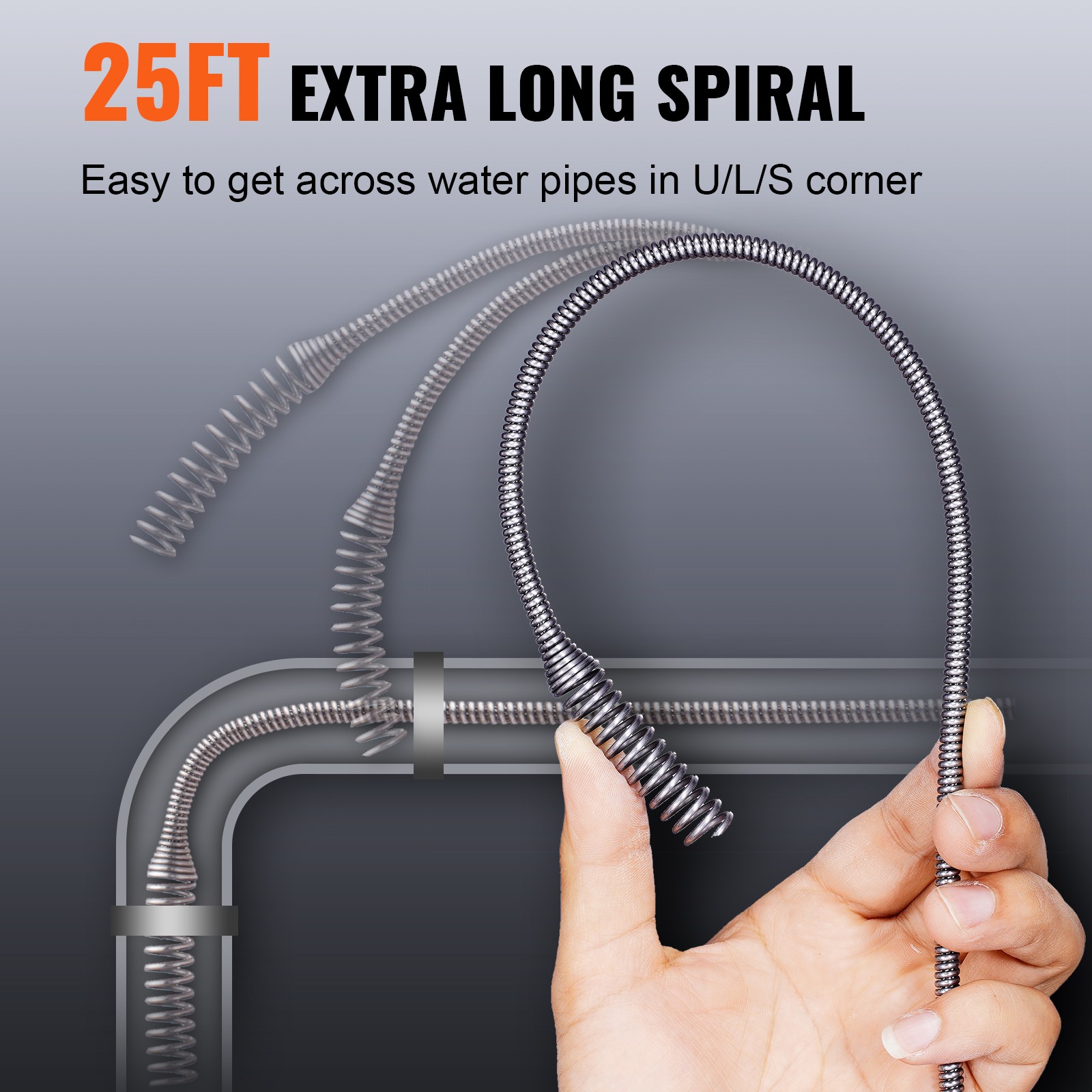 VEVOR Drain Clean 25ft 1/4″ Drum Plumbing Drain Snake Clog Remover Manual-feed