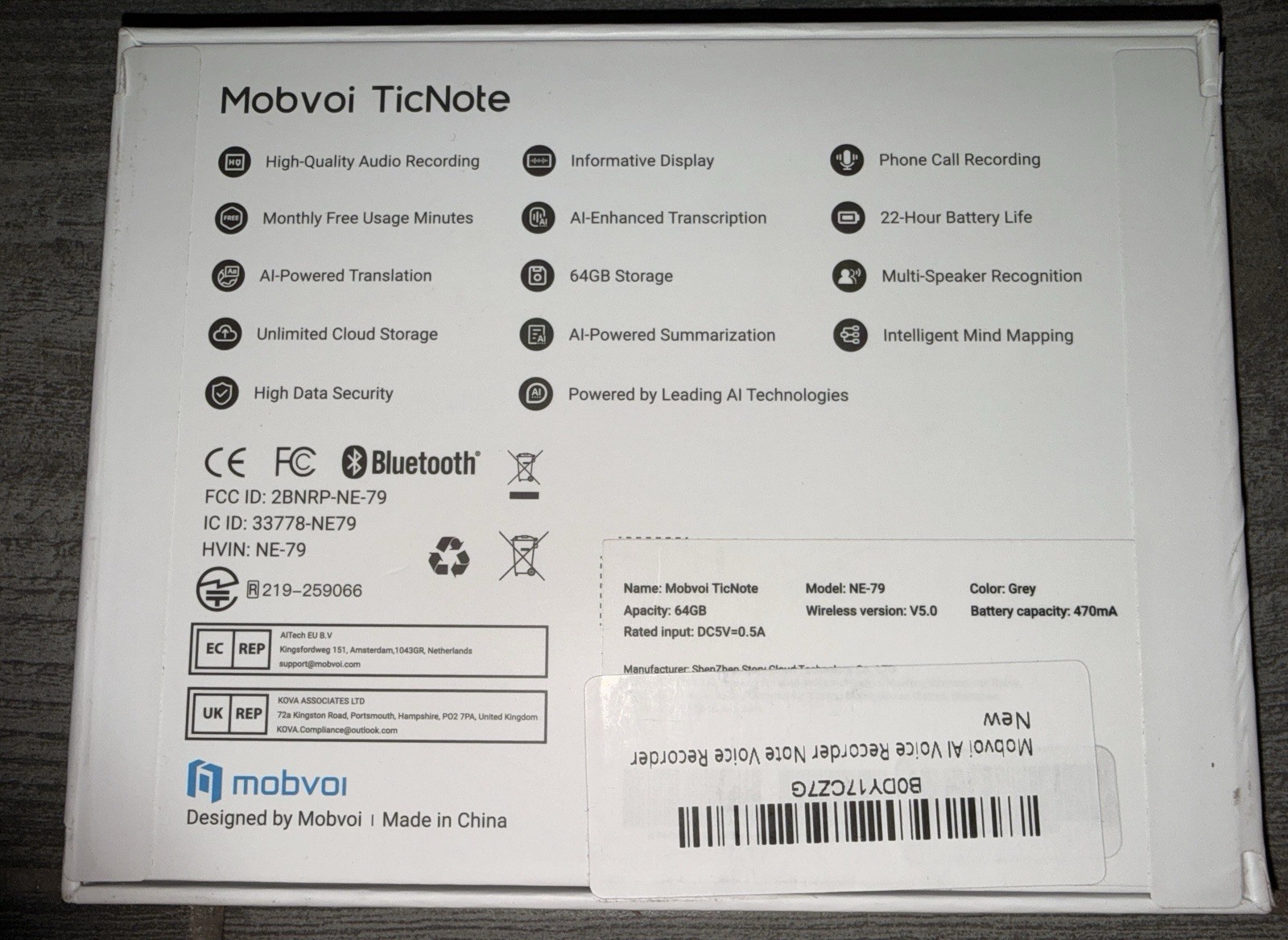 Mobvoi TicNote AI Voice Recorder 64GB AI Transcription Translation MagSafe