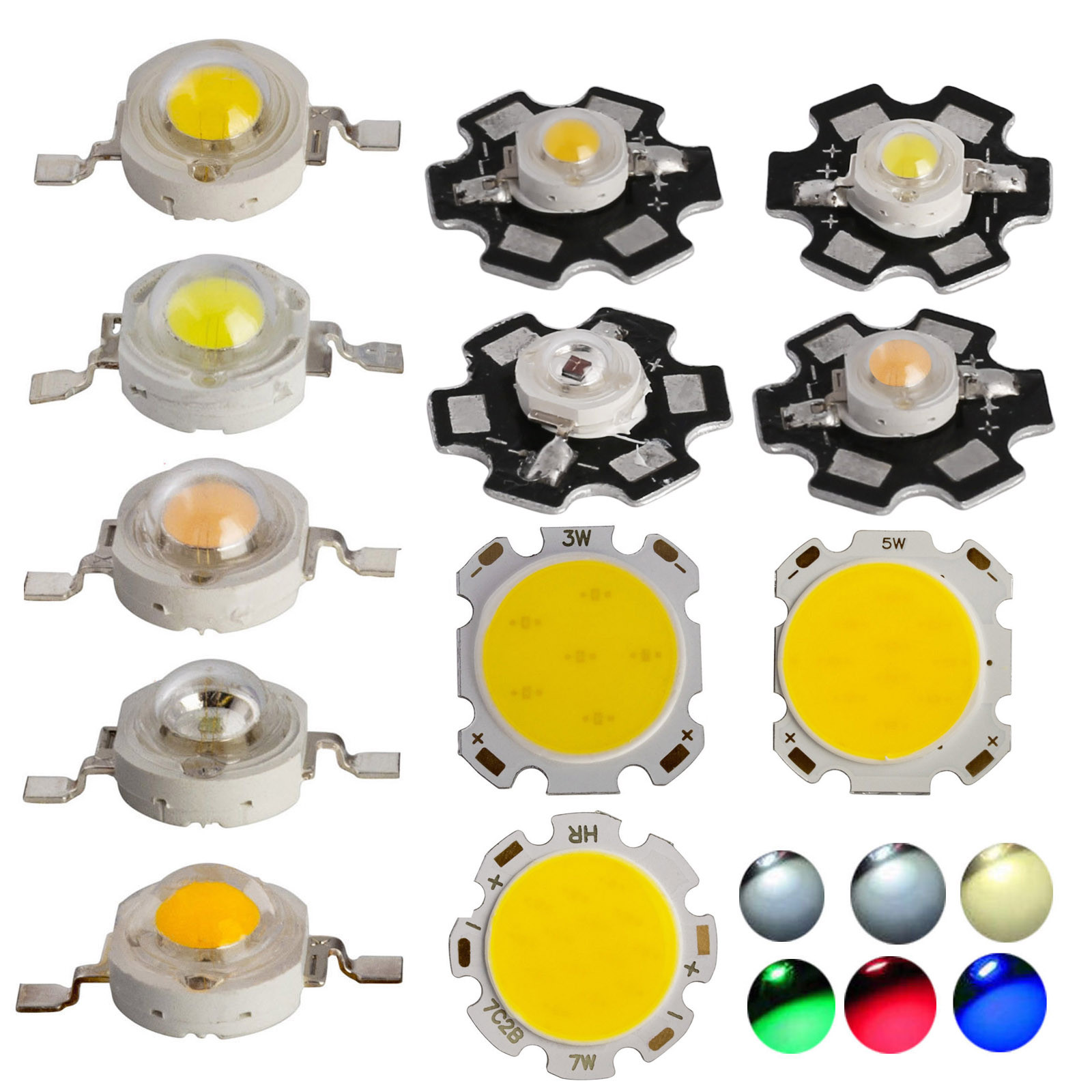 10x 50x 1W 3W 5W 7W LED SMD COB Chip With Star PCB High Power Beads White Light