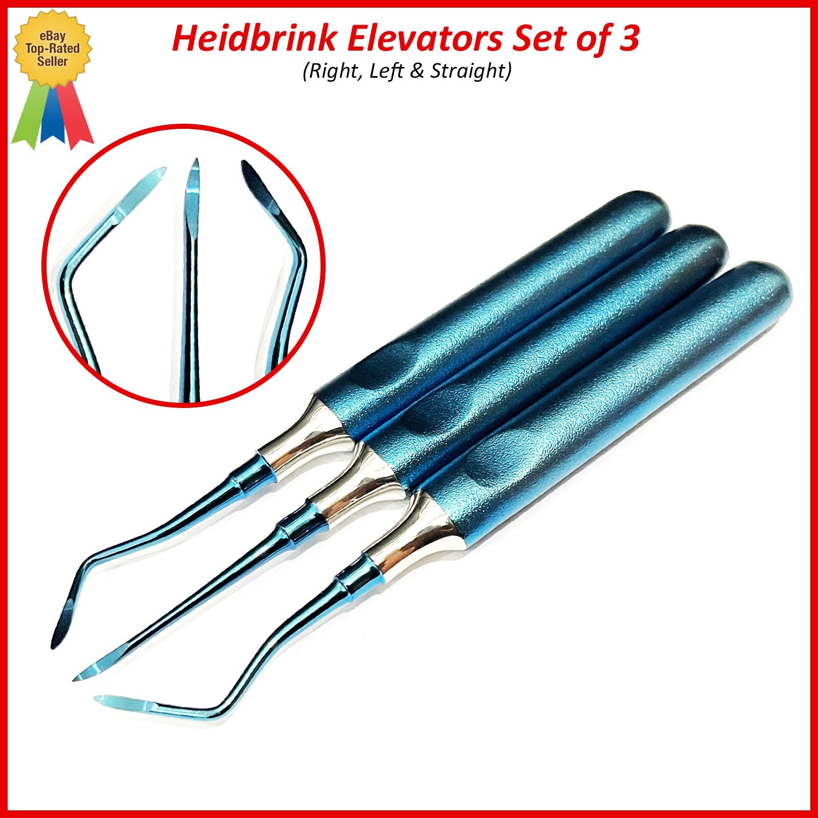 3 Pcs Dental Root Elevators Blue HEIDBRINK Oral Surgery Luxating Root Elevators