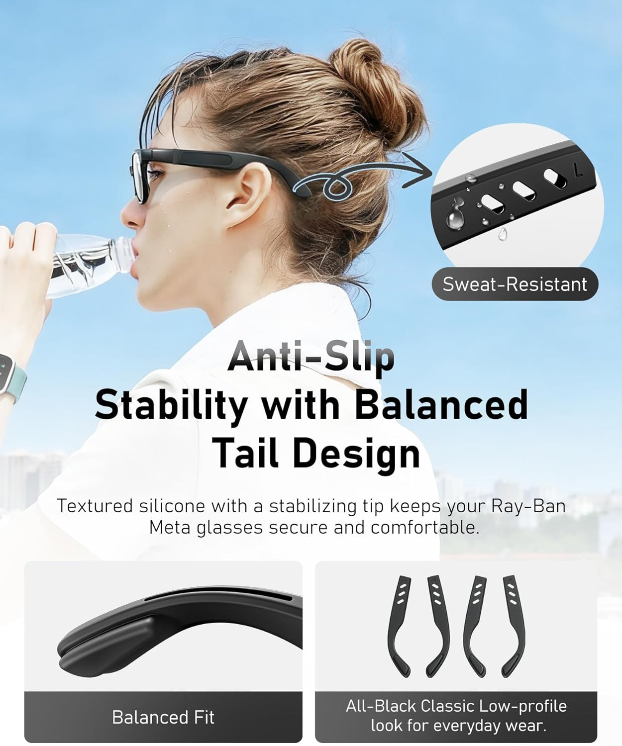 Anti-Slip Ear Grips Compatible with Ray-Ban Meta Wayfarer, Headliner, Skyler (Ge