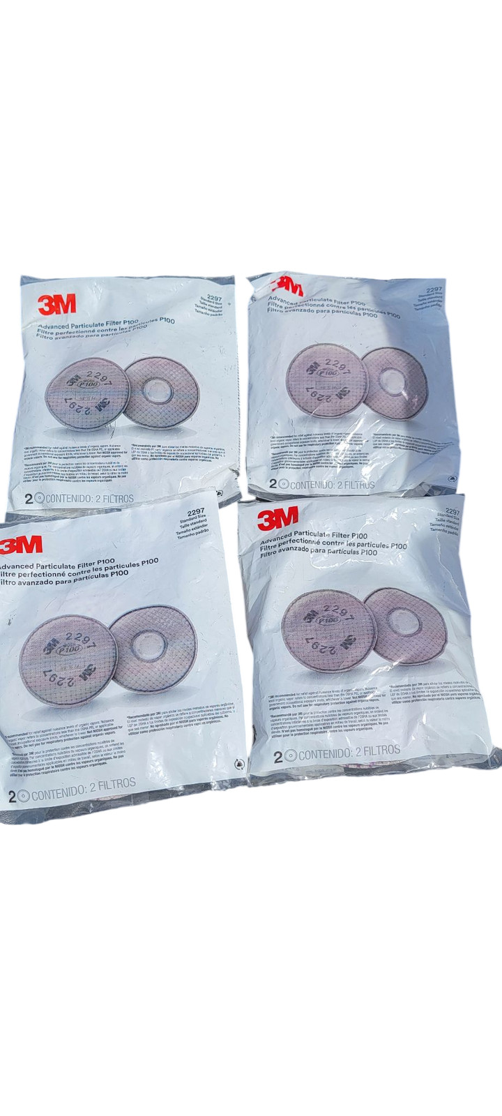 3M 2297 P100 NIOSH Respirator Filter 8 Filters 4x2pk Sealed Standard Size Pack