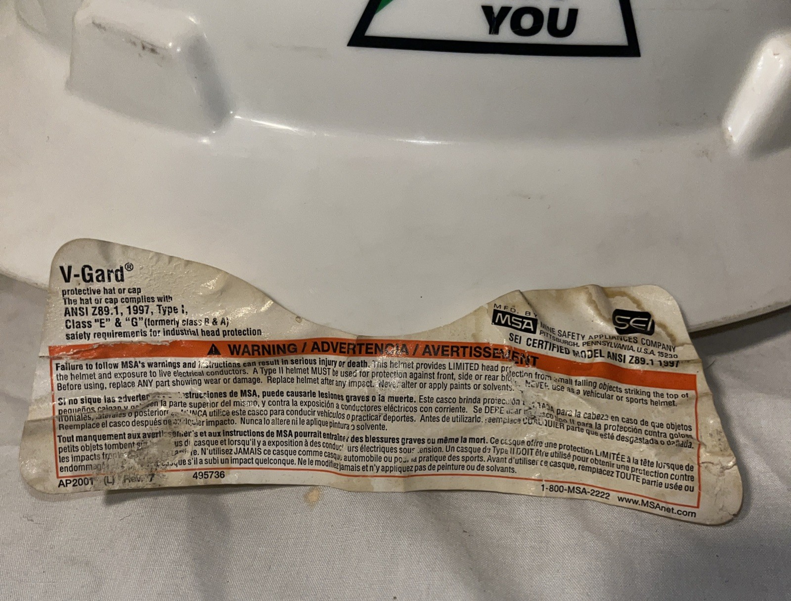 MSA V-Gard ANSI Z89.1 Class E / G 1997 White Medium 7 Safety Hard Hat CEMEX WEAR