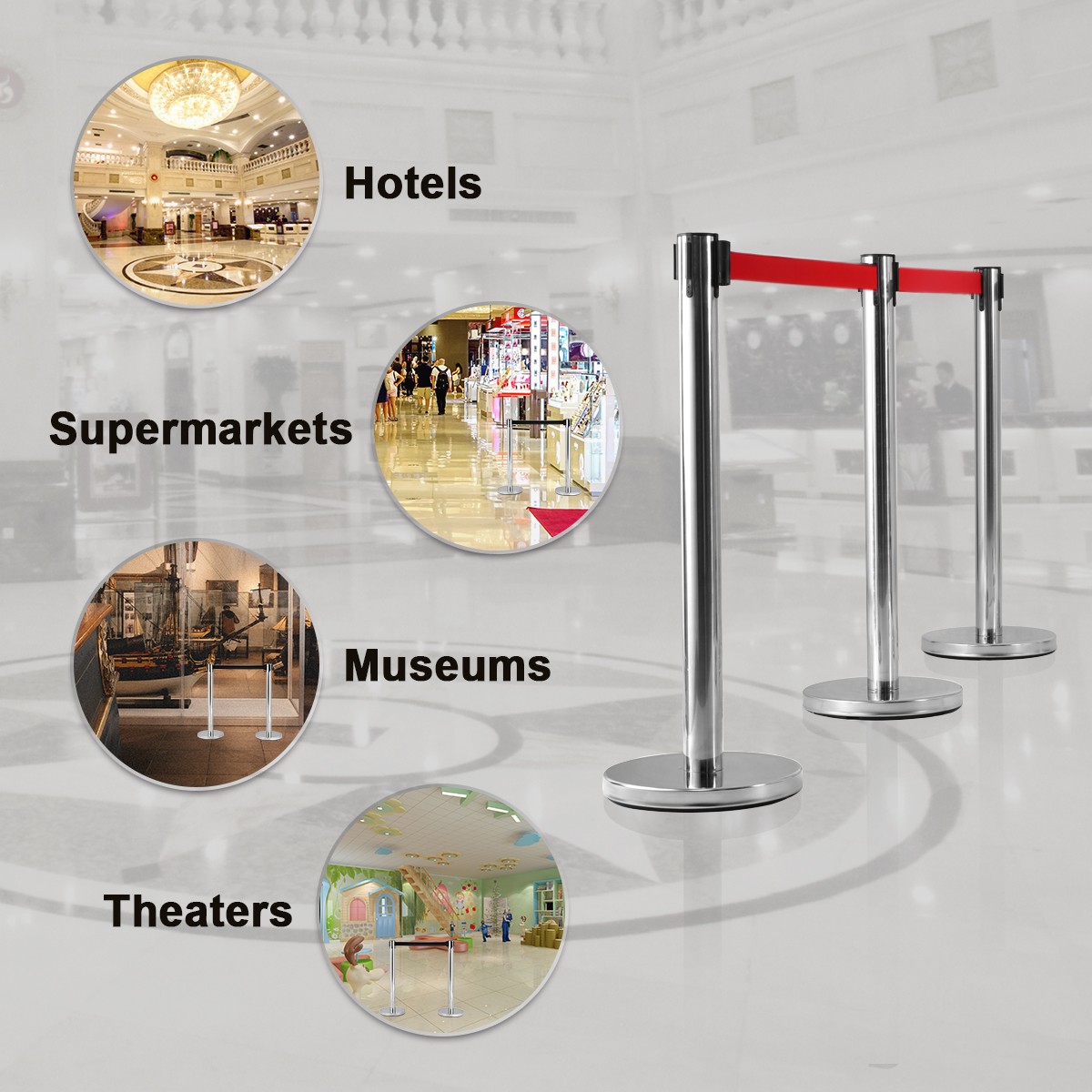 6Pcs Stanchion Posts Queue Pole Retractable Red Belt Crowd Control Barrier New