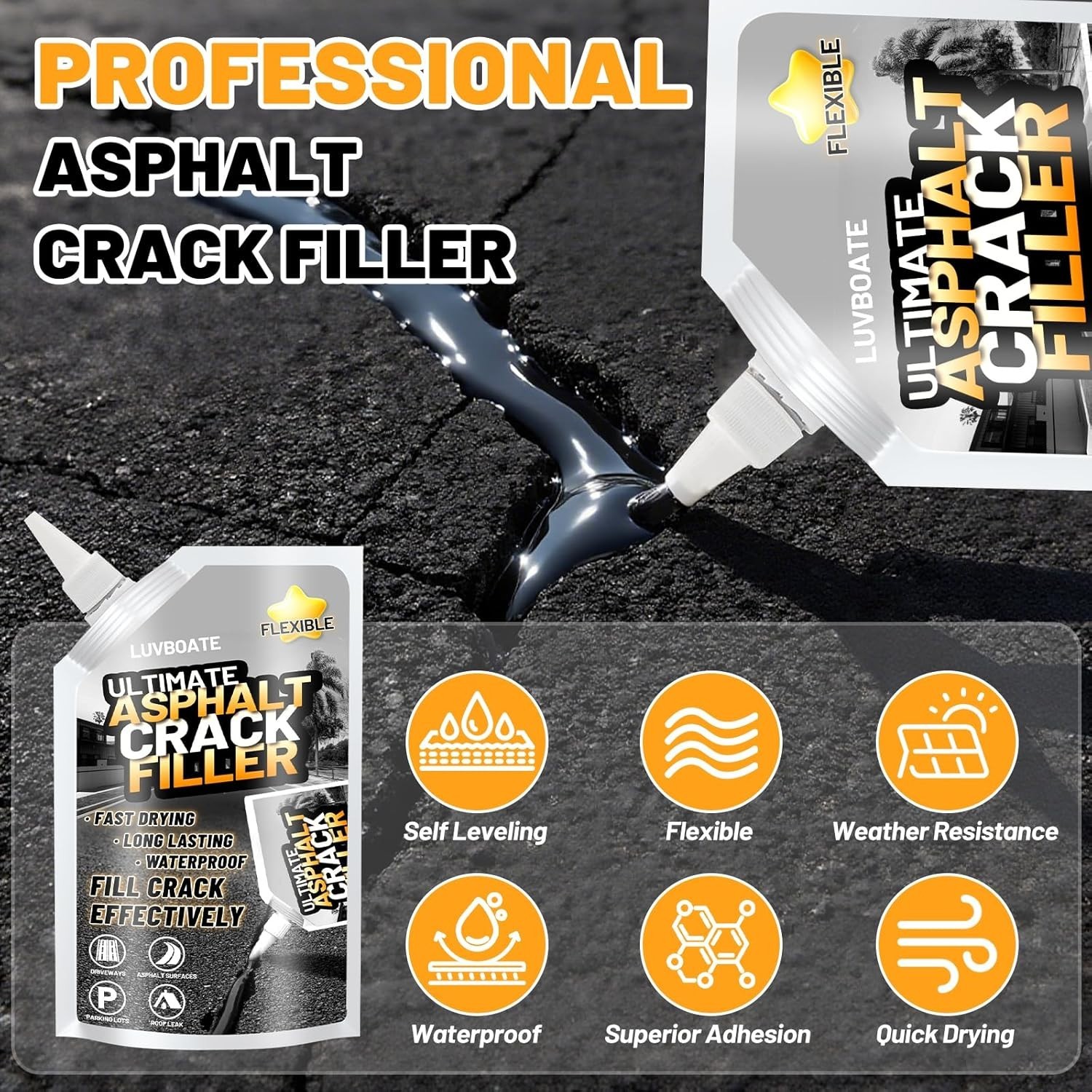 Asphalt Crack Filler 24.7oz Self Leveling Waterproof Driveway Sealant