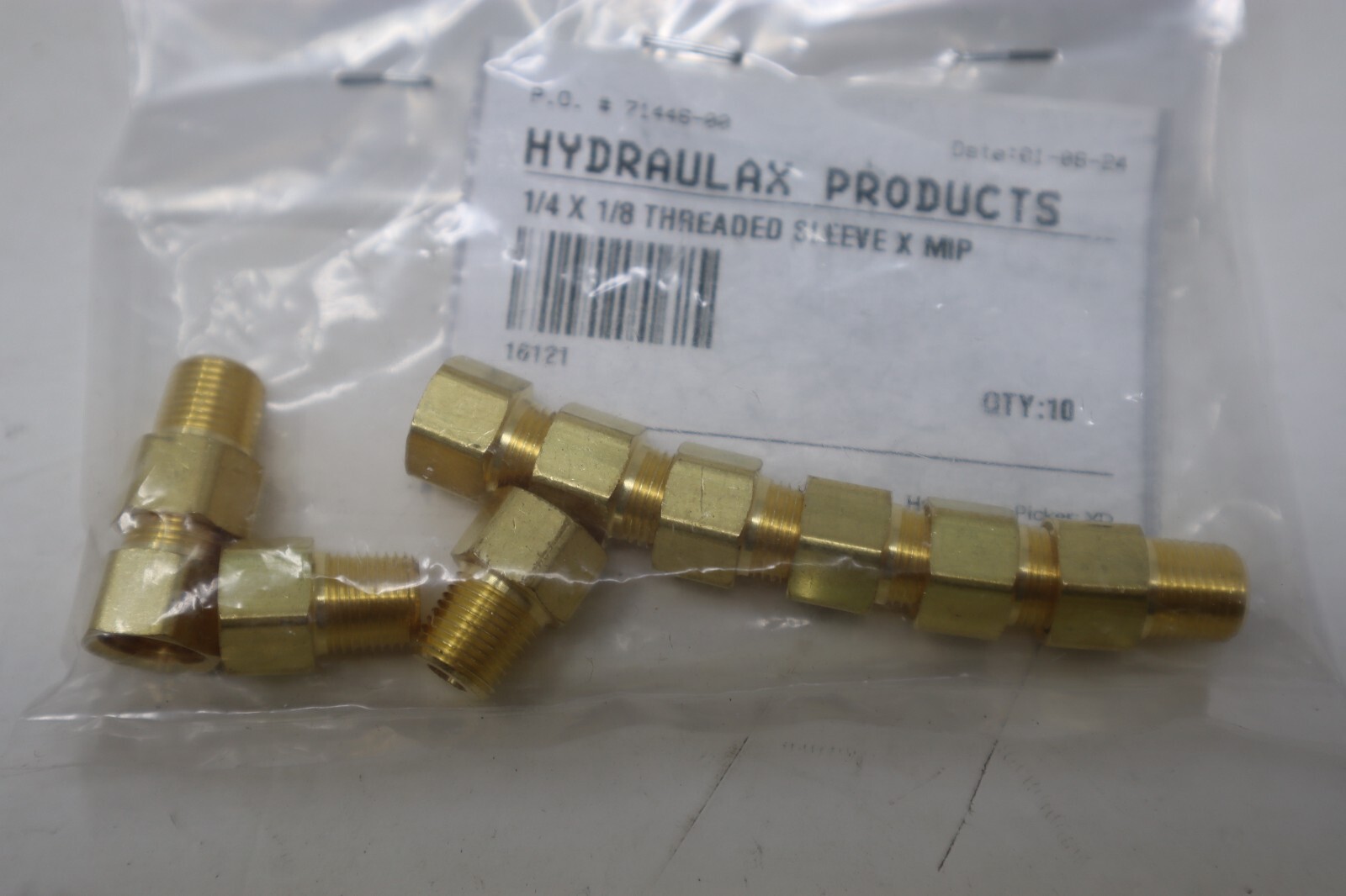 Lot of 10 Hydraulax Products Brass 1/4″ x 1/8″ Threaded Sleeve x MIP