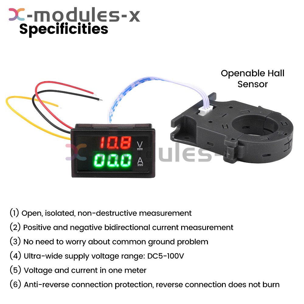DC0-300V 50/100/200/400A Digital Current Voltage Meter Hall Ammeter Voltmeter