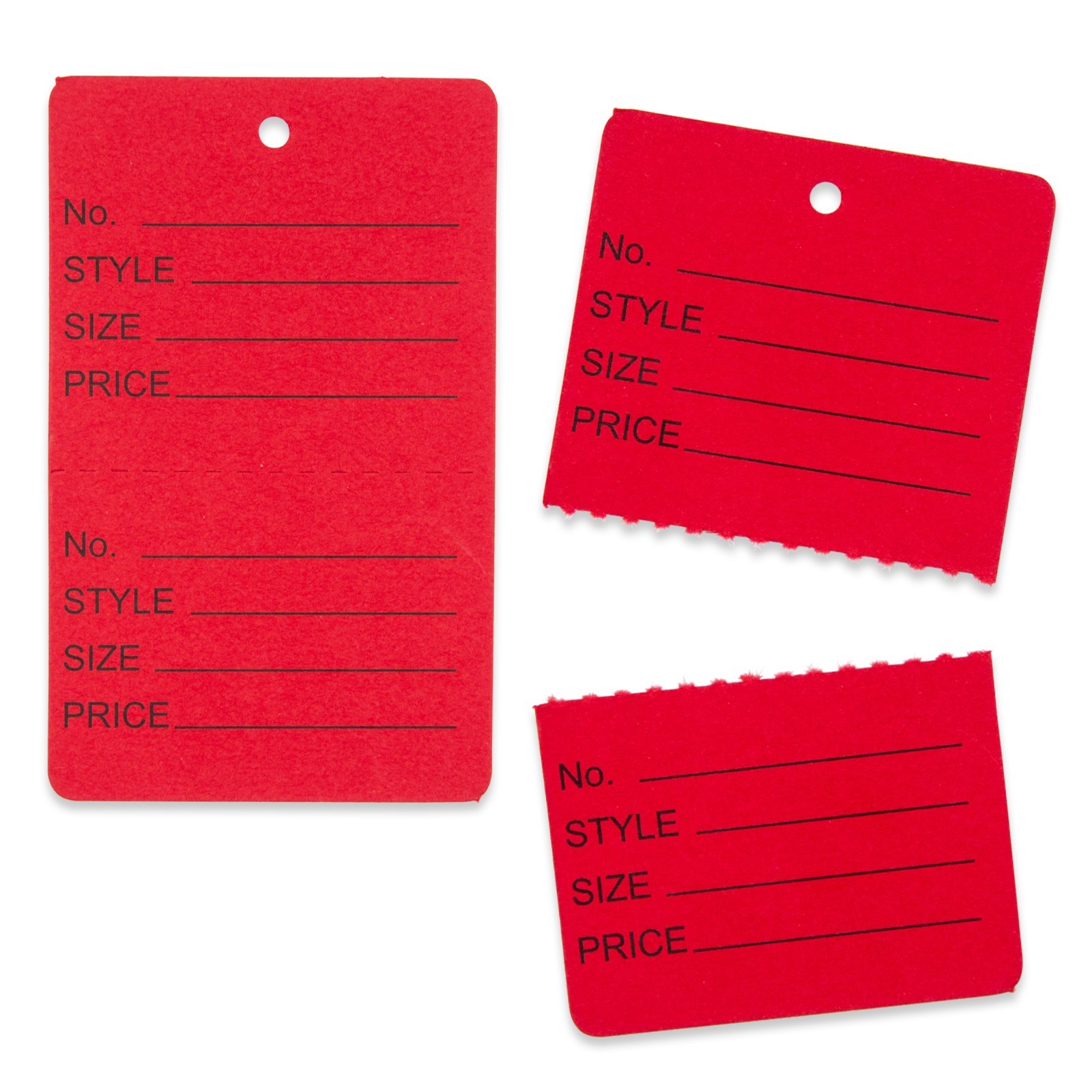 1000 Qty Unstrung Colored Large Price Tags w/Perforated Stub