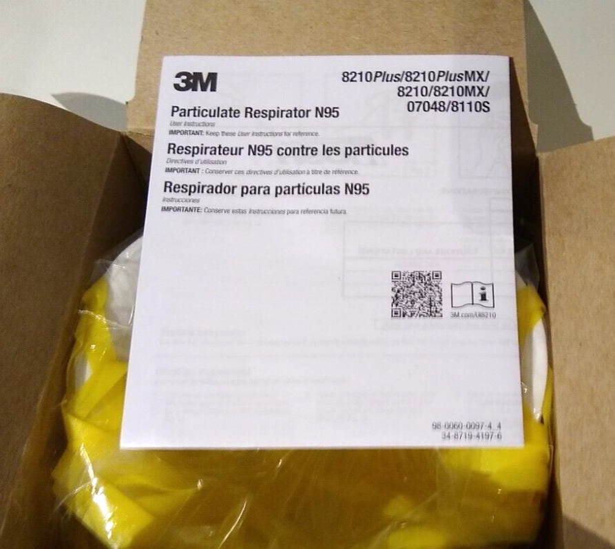 1 Box Of 20 3M 8210 N95 Protective Particulate Respirator Dust Mask Disposable