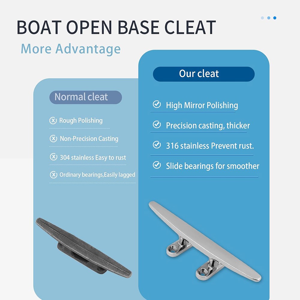 4/5/6/8 IN Rope Cleat Flat Top Boat Deck Cleat 316 SS Boat Cleat Open Base
